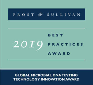 The Frost & Sullivan Best Practices Awards for Global Microbial DNA Testing Technology Innovation logo.