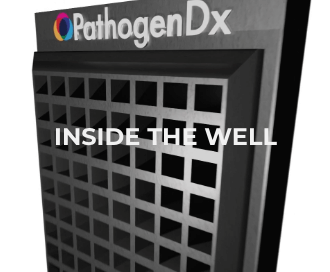 Zooming graphic of the technology inside the PathogenDx Microarray.