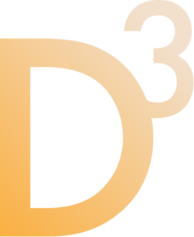 Logo with a large orange gradient letter D and a small superscript 3 at the top-right, forming 'D³'